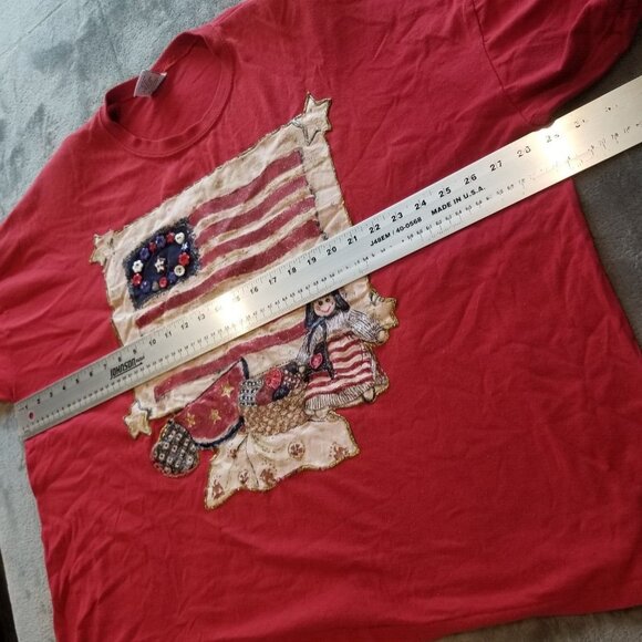 Vintage Decosport Women's US American Flag Button Embroider Shirt Plus Size Red - Picture 6 of 6